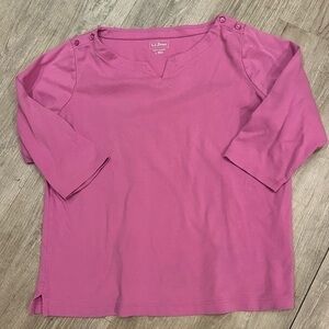 L.L. Bean Pink 3/4 Sleeve Shirt Large 100% Cotton